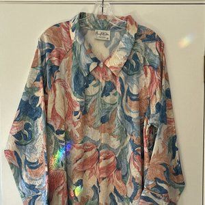 Mary McFadden kaftan nightgown moo moo dress pockets zip Vintage floral Size M